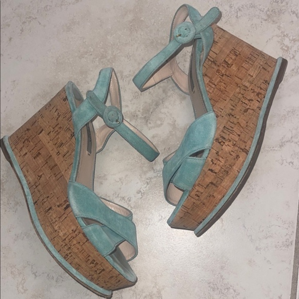 Prada Turquoise Wedge Sandals 39.5